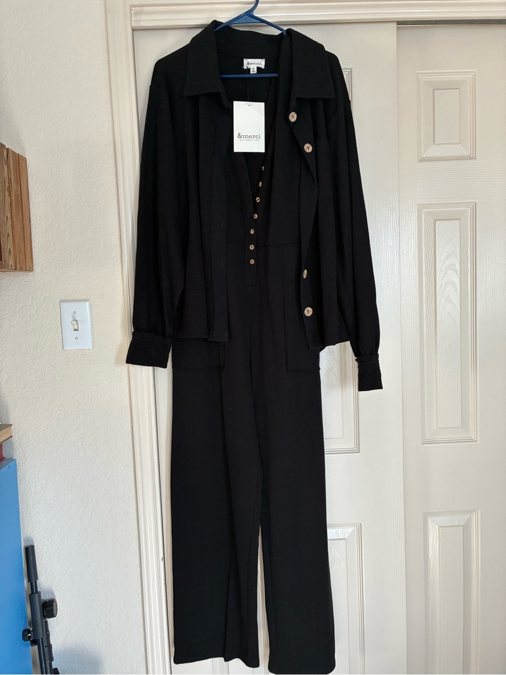 Black Long Sleeve Jumpsuit with Button Front